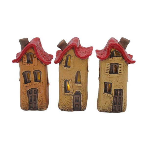 Sada 3 ks keramických pískových domečků, mix, 8,2 × 6,4 × 16,4 cm