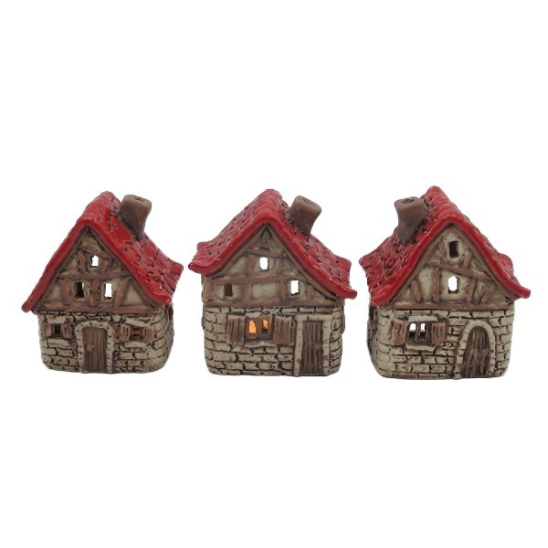 Sada 3 ks keramických přírodních domečků, mix, 9,5 × 6,9 × 10,9 cm