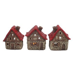 Sada 3 ks keramických přírodních domečků, mix, 9,5 × 6,9 × 10,9 cm