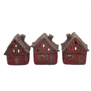 Sada 3 ks keramických červených domečků, mix, 9,5 × 6,9 × 10,9 cm