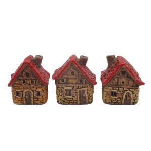 Sada 3ks keramických domečků, hnědé - 6,3 × 3,9 × 6,8 cm