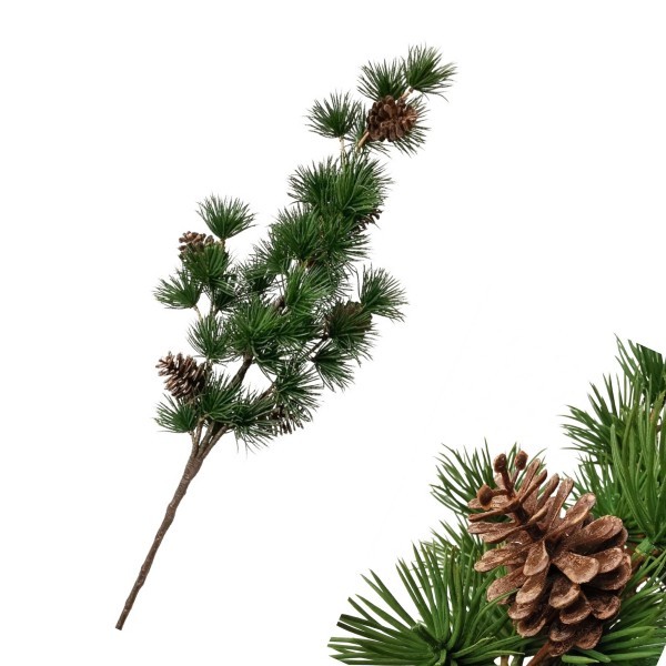 Zelená jehličnatá větvička se šiškou 77,5 cm