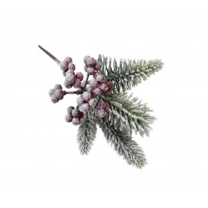 Umělá jehličnatá větvička s bobulemi – 19 cm, mix, sada 6 ks