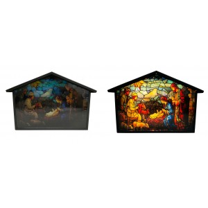 LED vitráž, kovový betlém - 25×6×19 cm