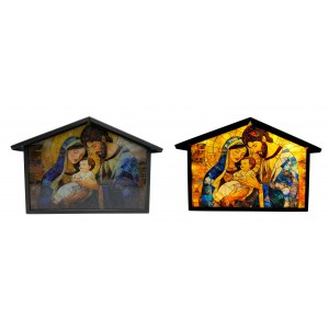 LED vitráž, kovový betlém - 20 × 6 × 15 cm