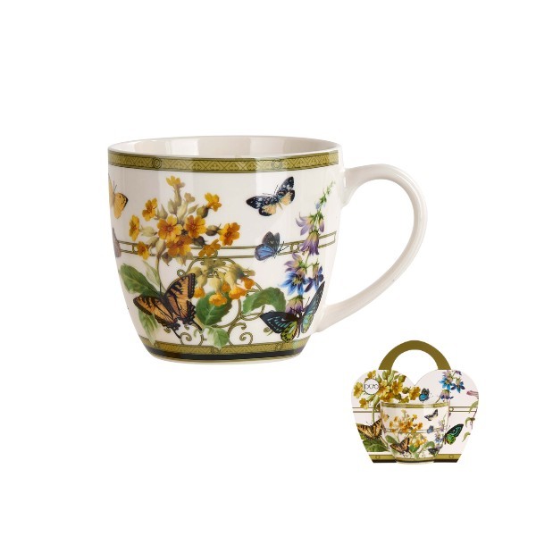 Porcelánový hrnek 460 ml v dárkovém košíčku KVĚTINOVÁ RAPSODIE 