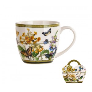 Porcelánový hrnek 460 ml v dárkovém košíčku KVĚTINOVÁ RAPSODIE 