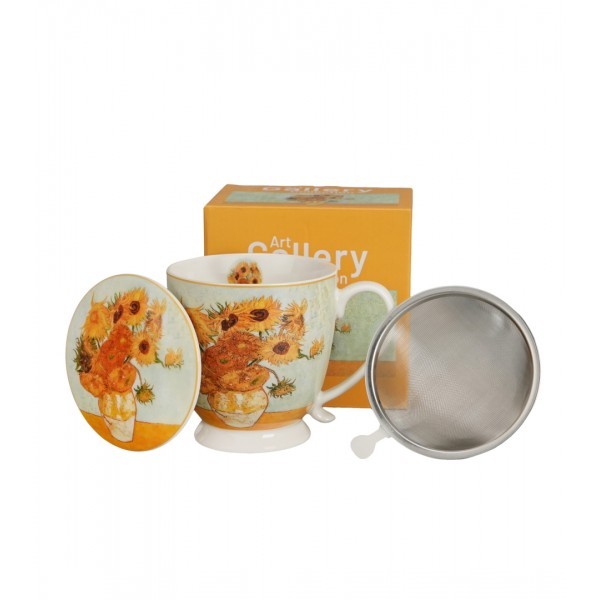 Porcelánový hrnek na stopce se sítkem SLUNEČNICE 510 ml 