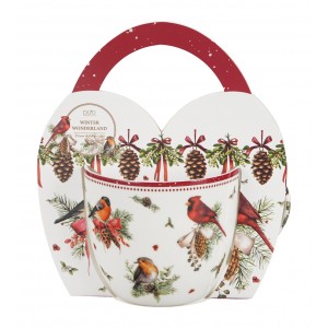 Vánoční porcelánový hrnek BIRDS OF WINTER 460 ml v košíku