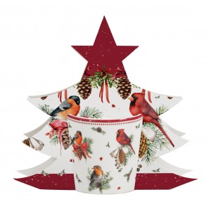 Vánoční porcelánový hrnek BIRDS OF WINTER 360 ml v dárkové krabičce ve tvaru stromečku