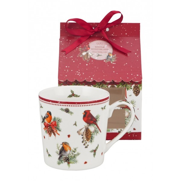 Vánoční porcelánový hrnek BIRDS OF WINTER 360 ml v dárkové krabičce ve tvaru domečku