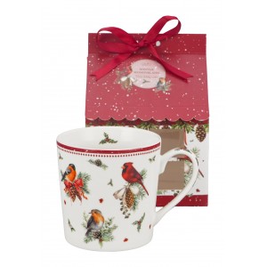 Vánoční porcelánový hrnek BIRDS OF WINTER 360 ml v dárkové krabičce ve tvaru domečku