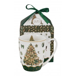 Vánoční porcelánový hrnek TREE SPARKLE 360 ml v dárkové krabičce s mašlí