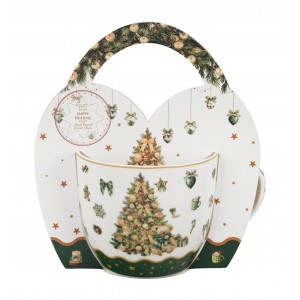 Vánoční porcelánový hrnek TREE SPARKLE 460 ml v košíku