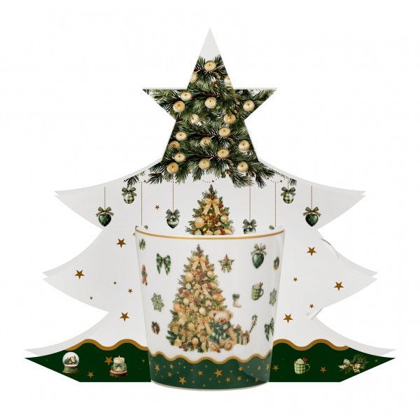 Vánoční porcelánový hrnek TREE SPARKLE 400 ml v dárkové krabičce ve tvaru stromečku
