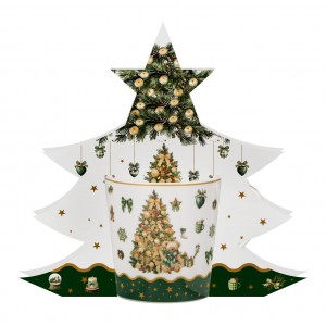 Vánoční porcelánový hrnek TREE SPARKLE 400 ml v dárkové krabičce ve tvaru stromečku