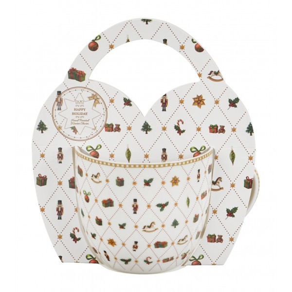 Vánoční porcelánový hrnek ORNAMENT JOY 460 ml v košíku