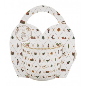 Vánoční porcelánový hrnek ORNAMENT JOY 460 ml v košíku