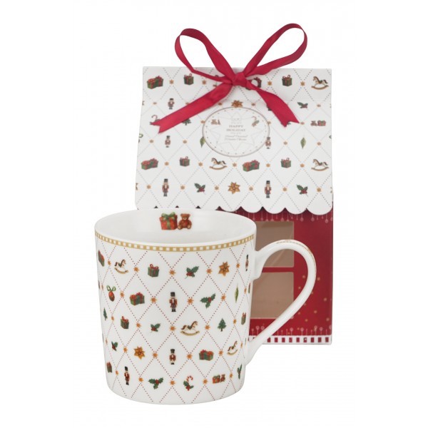 Vánoční porcelánový hrnek ORNAMENT JOY 360 ml v dárkové krabičce ve tvaru domečku