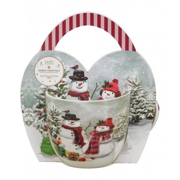 Vánoční hrnek SNOWMAN SMILE 460 ml v dárkovém košíku