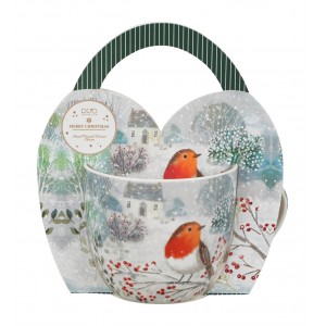 Vánoční hrnek ROBIN IN SNOW 460 ml v košíku