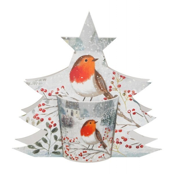 Vánoční hrnek ROBIN IN SNOW 360 ml v dárkové krabičce ve tvaru stromečku