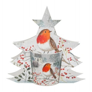 Vánoční hrnek ROBIN IN SNOW 360 ml v dárkové krabičce ve tvaru stromečku