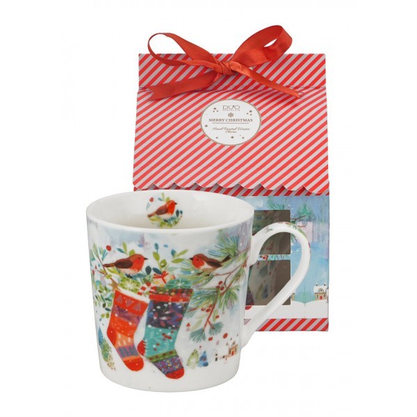 Vánoční hrnek CHRISTMAS SOCKS 360 ml v dárkové krabičce ve tvaru domečku