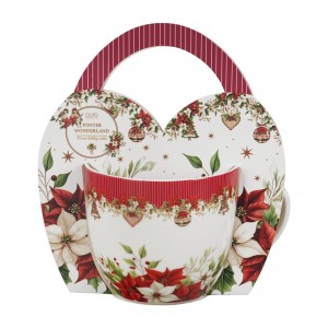 Hrnek 460 ml CHRISTMAS FLOWER v dárkovém košíku