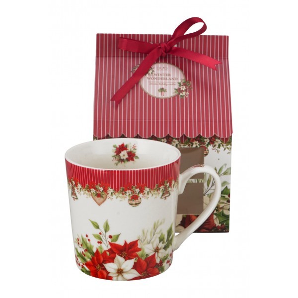 Vánoční hrnek CHRISTMAS FLOWER 360 ml v dárkovém balení ve tvaru domečku