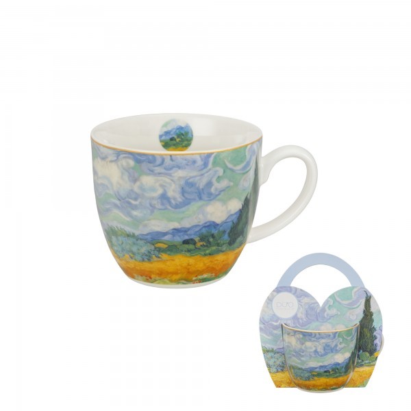 Porcelánový hrnek 460 ml v košíčku WHEAT FIELD – inspirováno Van Goghem