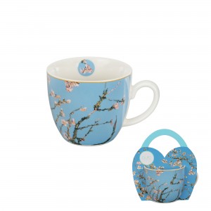Porcelánový hrnek 460 ml v košíčku ALMOND BLOSSOM – inspirováno Van Goghem