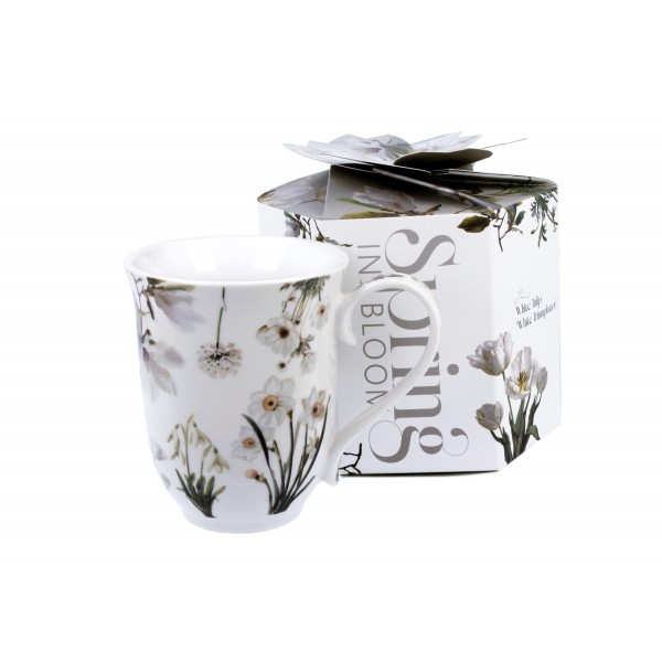 Vintage porcelánový hrnek BÍLÉ KVĚTY – 460 ml