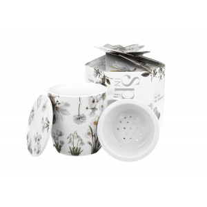 Porcelánový hrnek BÍLÉ KVĚTY se sítkem na čaj – 400 ml
