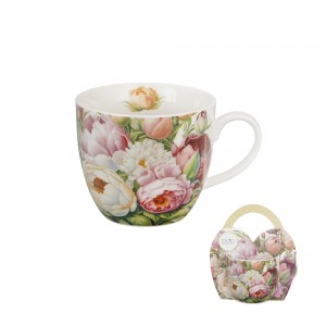 Porcelánový hrnek s košíčkem Pivoňka – 460 ml