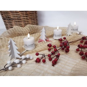 Kovový bílý svícen se třemi stromky a třemi skly na svíčku