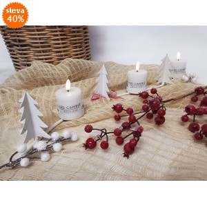 Kovový bílý svícen se třemi stromky a třemi skly na svíčku