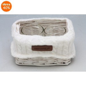 Svícen 2x sklo v proutěném obalu