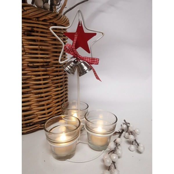 Kovový svícen hvězdička se 3 skleněnými kalíšky na svíčku