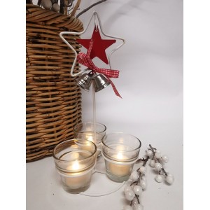 Kovový svícen hvězdička se 3 skleněnými kalíšky na svíčku