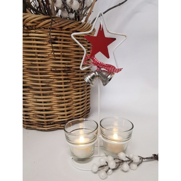 Kovový svícen hvězdička se 2 skleněnými kalíšky na svíčku