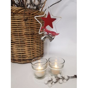 Kovový svícen hvězdička se 2 skleněnými kalíšky na svíčku