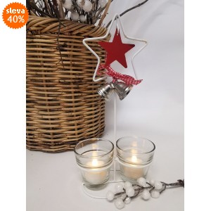 Kovový svícen hvězdička se 2 skleněnými kalíšky na svíčku