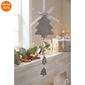 Dřevěný stromek na zavěšení šedý, 28 cm