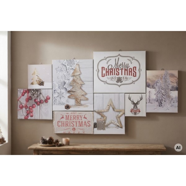 Obraz MERRY CHRISTMAS z plátna – 8dílná vánoční dekorace 40 × 80 cm
