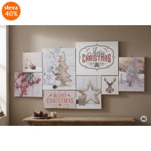 Obraz MERRY CHRISTMAS z plátna – 8dílná vánoční dekorace 40 × 80 cm