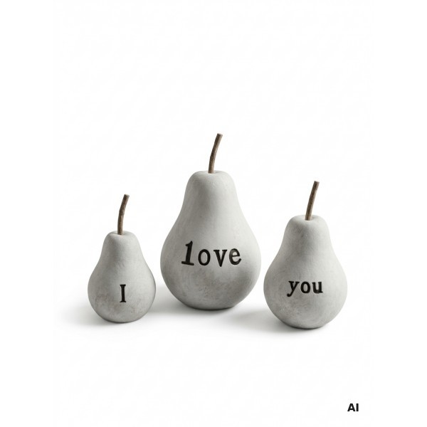 Designová sada 3 hrušek „I Love You“ – Šedá patina