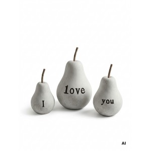 Designová sada 3 hrušek „I Love You“ – Šedá patina