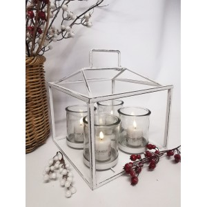 Bílý kovový svícen, čtverec - L, 28 x 28 cm