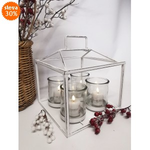 Bílý kovový svícen, čtverec - L, 28 x 28 cm